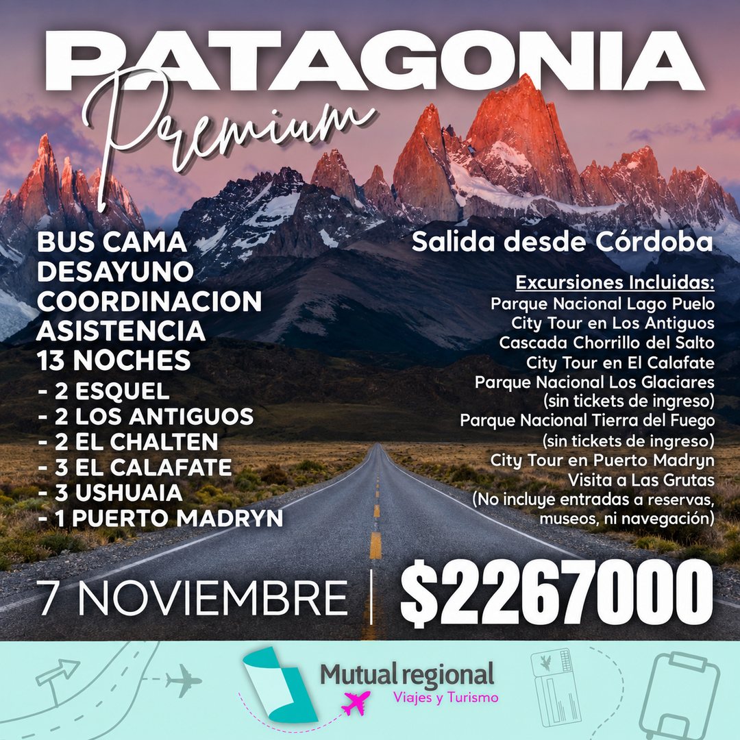 Paquete Patagonia Premium, salida desde Córdoba